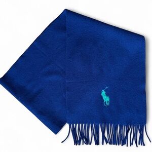 Vintage Polo Ralph Lauren Scarf Navy Green Pony Fringe Fleece Winter Preppy 90s